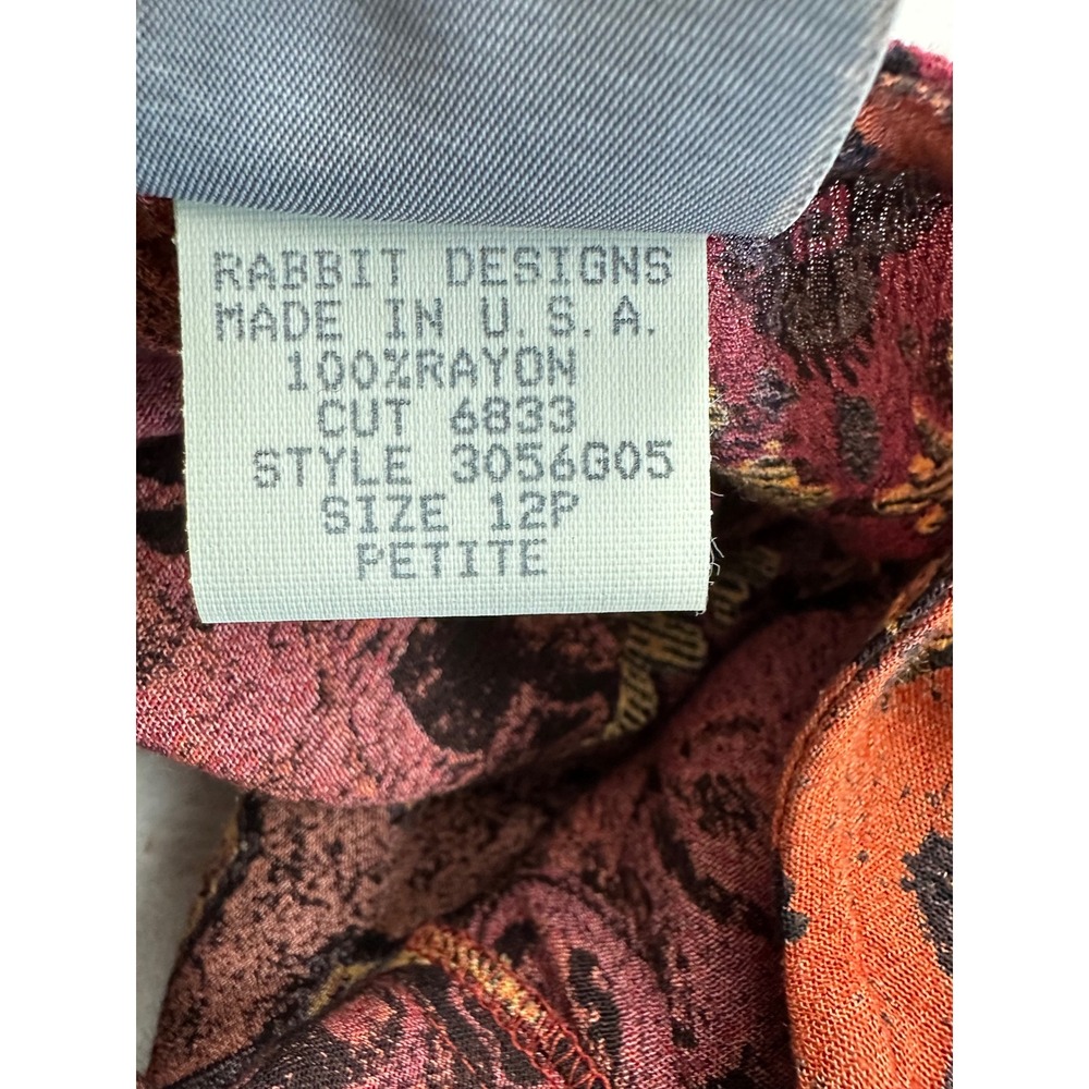 Rabbit Rabbit Rabbit Designs Vintage Boho Rayon Print Blouse Red Orange 12P - Picture 5 of 9